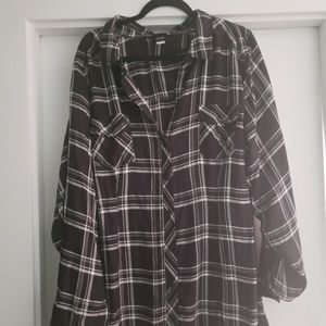 Black and White Twill Camp Shirt